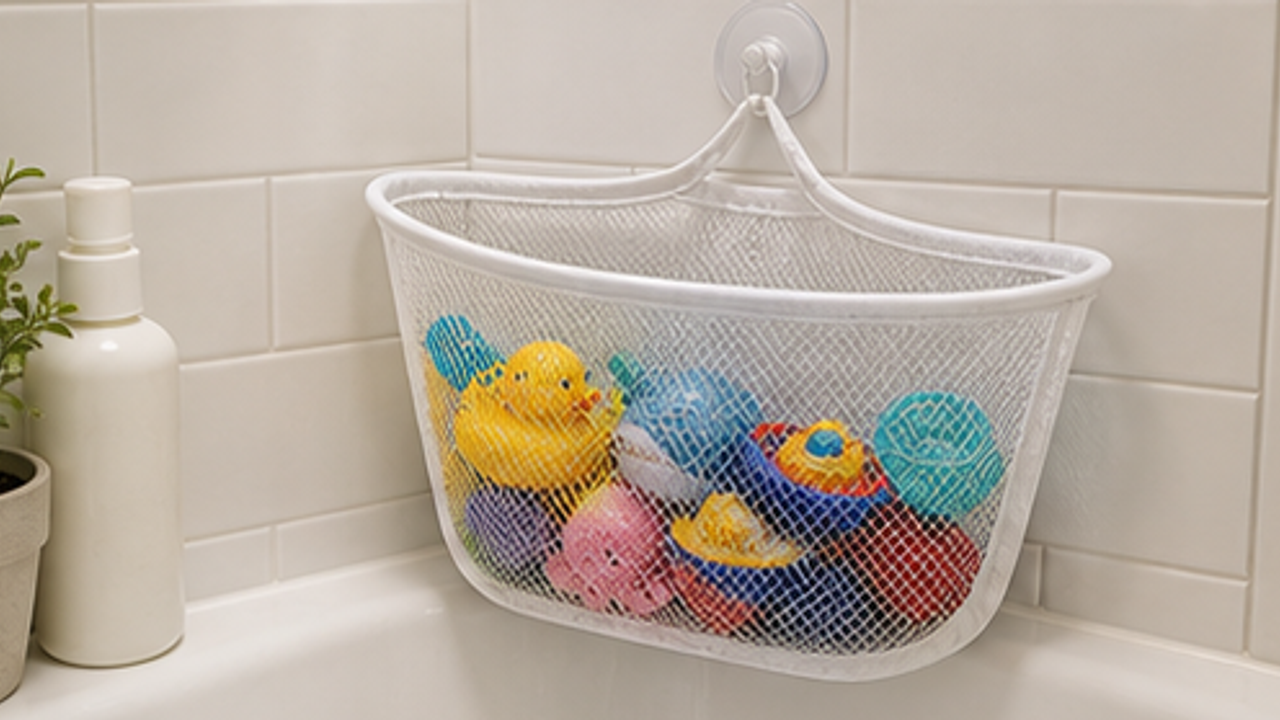How to Set Up a Bathroom Bath-Toy Drying Mesh Basket
