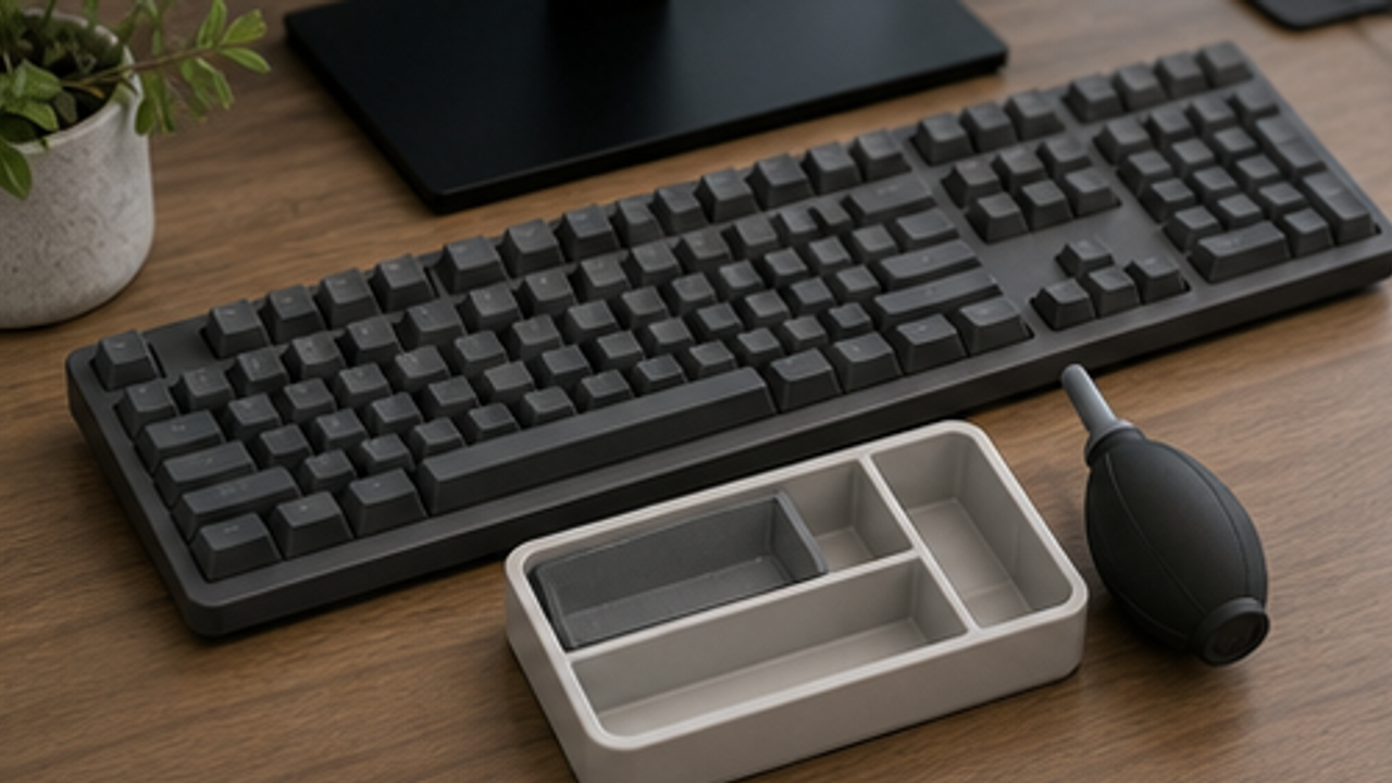 How to Set Up a Desk Keyboard Cleaning Brush Tray