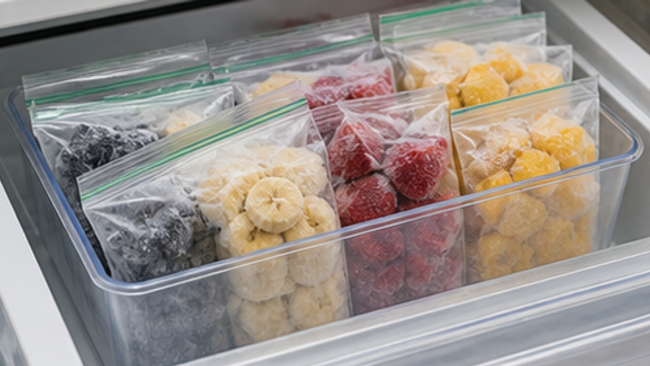 How to Organize a Freezer Smoothie Fruit Portion Pouch Bin