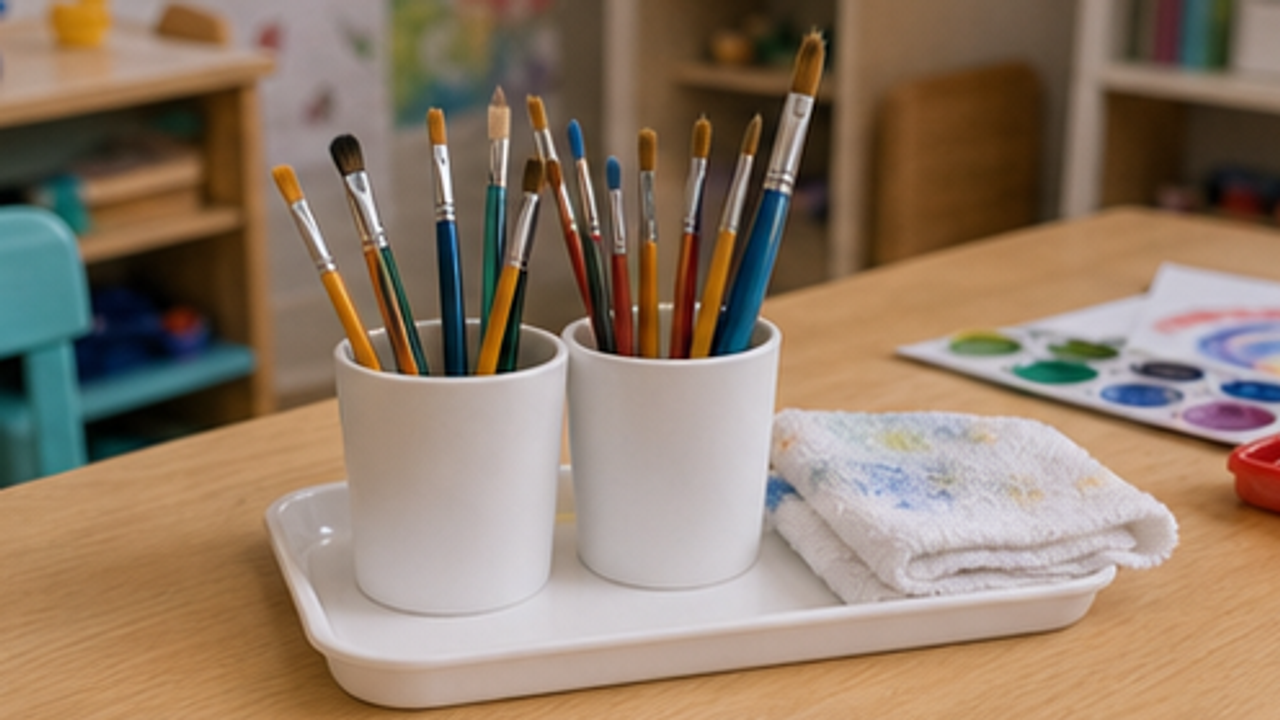 How to Set Up a Kids Paintbrush Rinse Cup Station