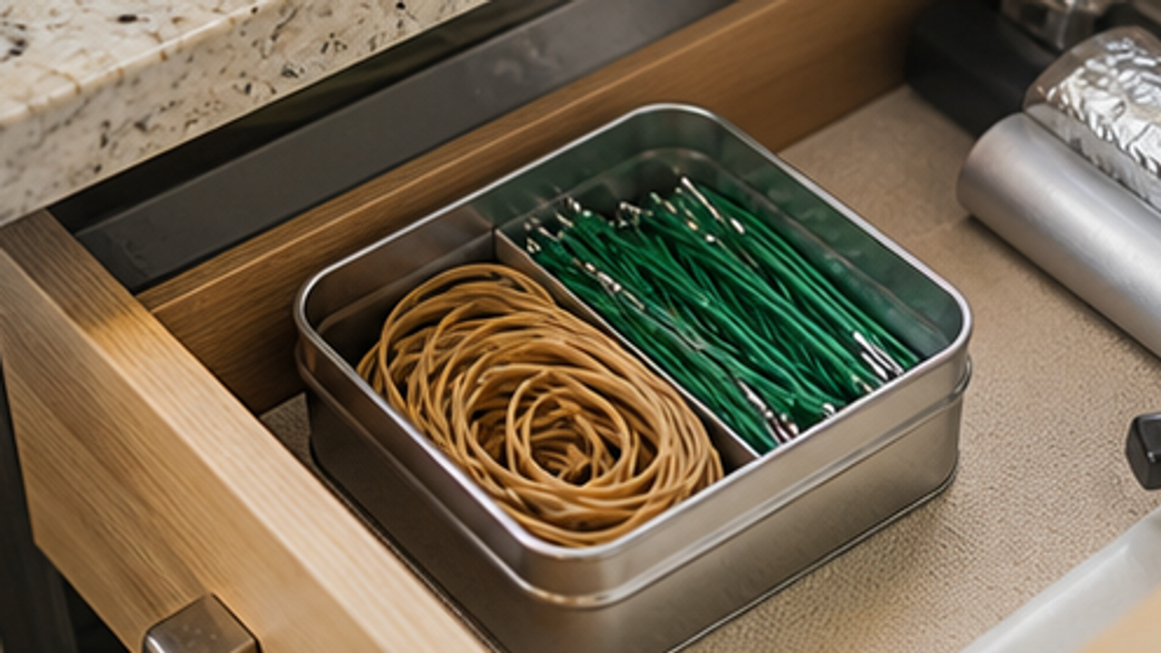 How to Organize a Kitchen Rubber Band and Twist Tie Tin