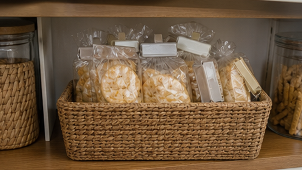How to Organize a Pantry Rice Cracker Freshness Clip Basket