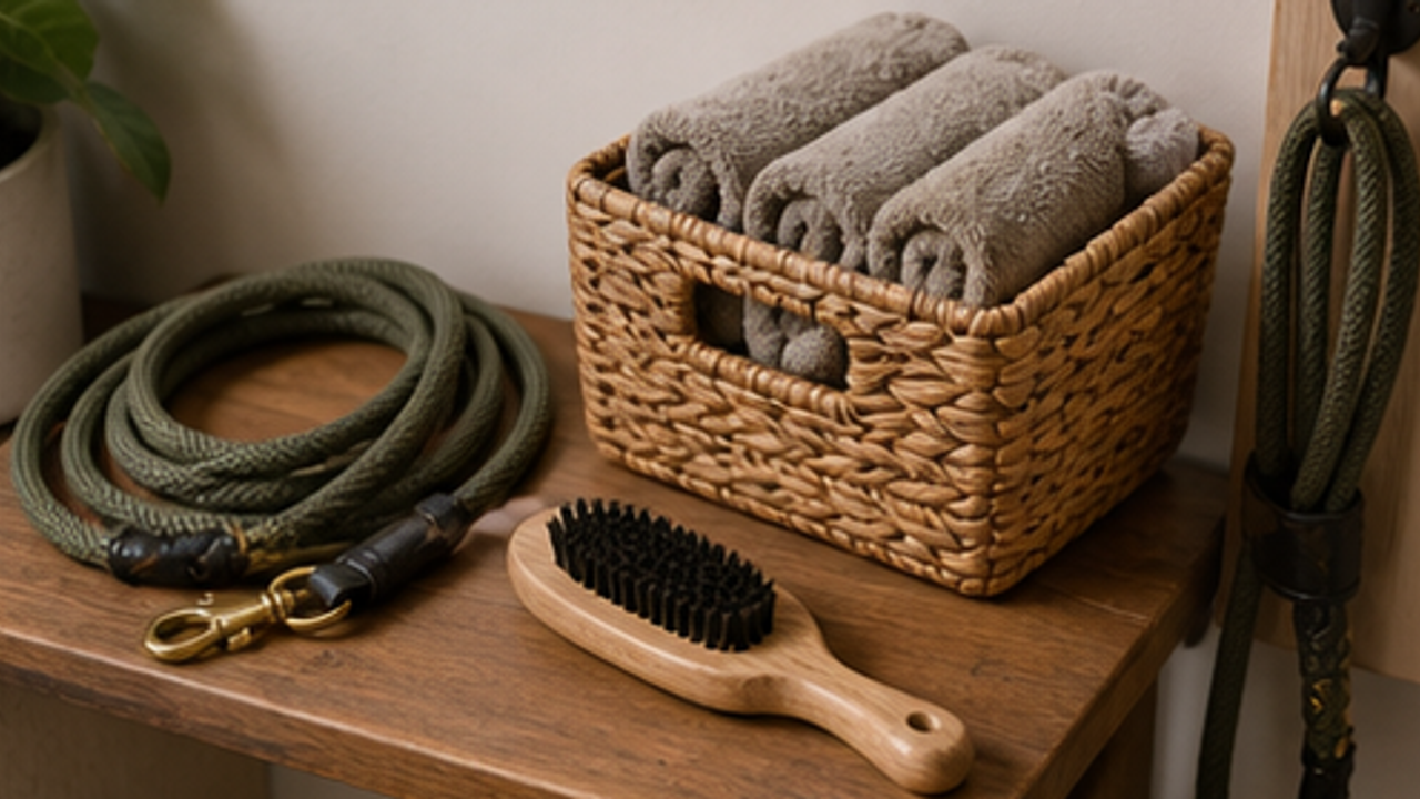 How to Set Up a Pet Leash Mud-Wipe Towel Basket